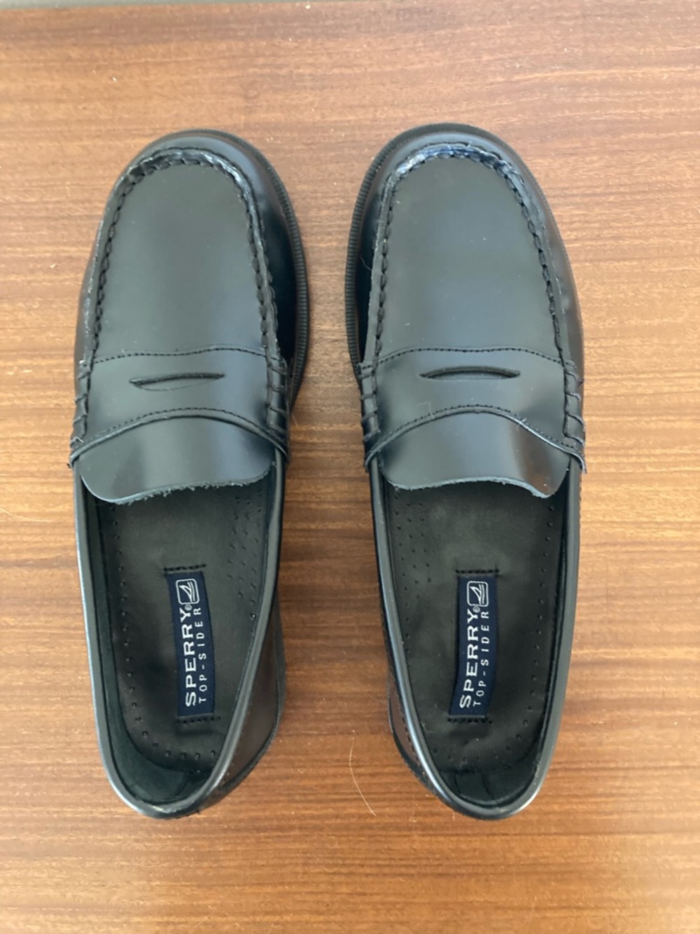 Sperry Topsiders Colton black leather penny loafers boys size US 5M EU 37.5